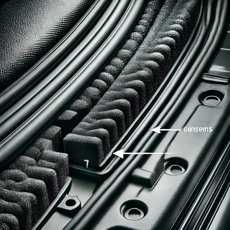 DALL·E 2024-10-13 17.47.52 - A close-up image of a black foam gasket applied in a car. The foam gasket is sealing two automotive parts together, such as the door frame and the car.jpg